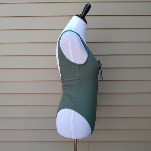 Xhilaration Green Ribbed One-Piece Swimsuit Lace-up Neckline Cheeky NWT - Picture 10 of 13